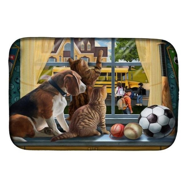 Carolines Treasures Carolines Treasures PTW2074DDM 14 x 21 in. Beagle; Cats Back to School Dish Drying Mat PTW2074DDM